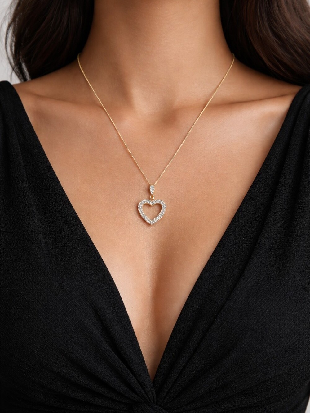 Elegant Gold Heart Moissanite Pendant ( Test Like A Diamond)